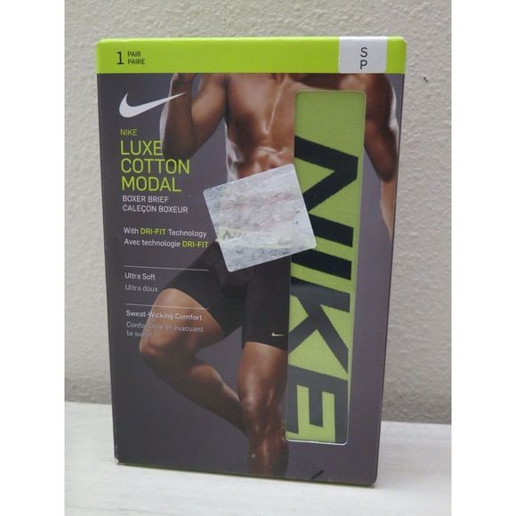 Nike KE1022-001 Men's Sz S Luxe Cotton Modal Boxer Brief Black Volt Green - Picture 1 of 4